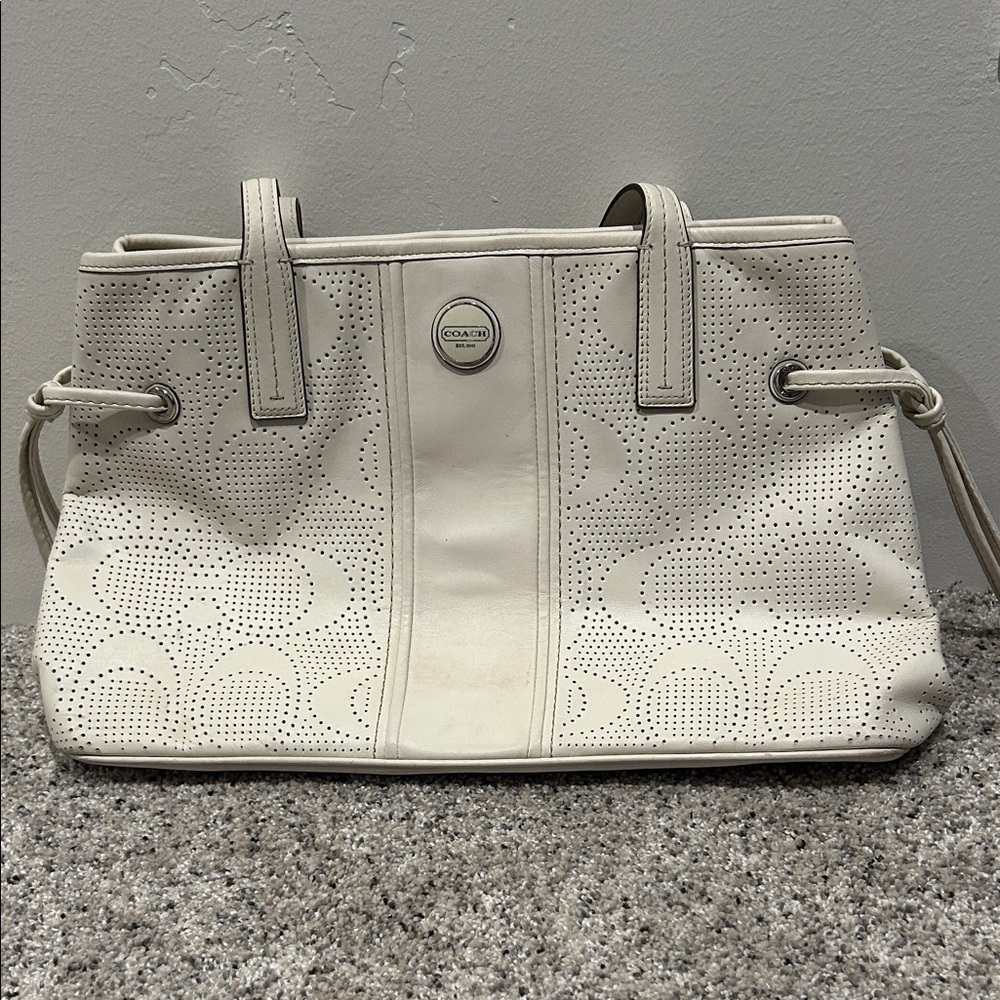 Coach Cream Perforated Tote Bag